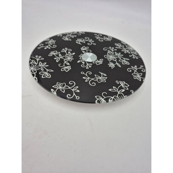 Temptations Floral Lace 13" Black Ceramic Lazy Susan – Hand-Painted NIB - Picture 3 of 4